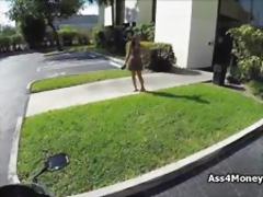 Ebony teen on bike with dildo